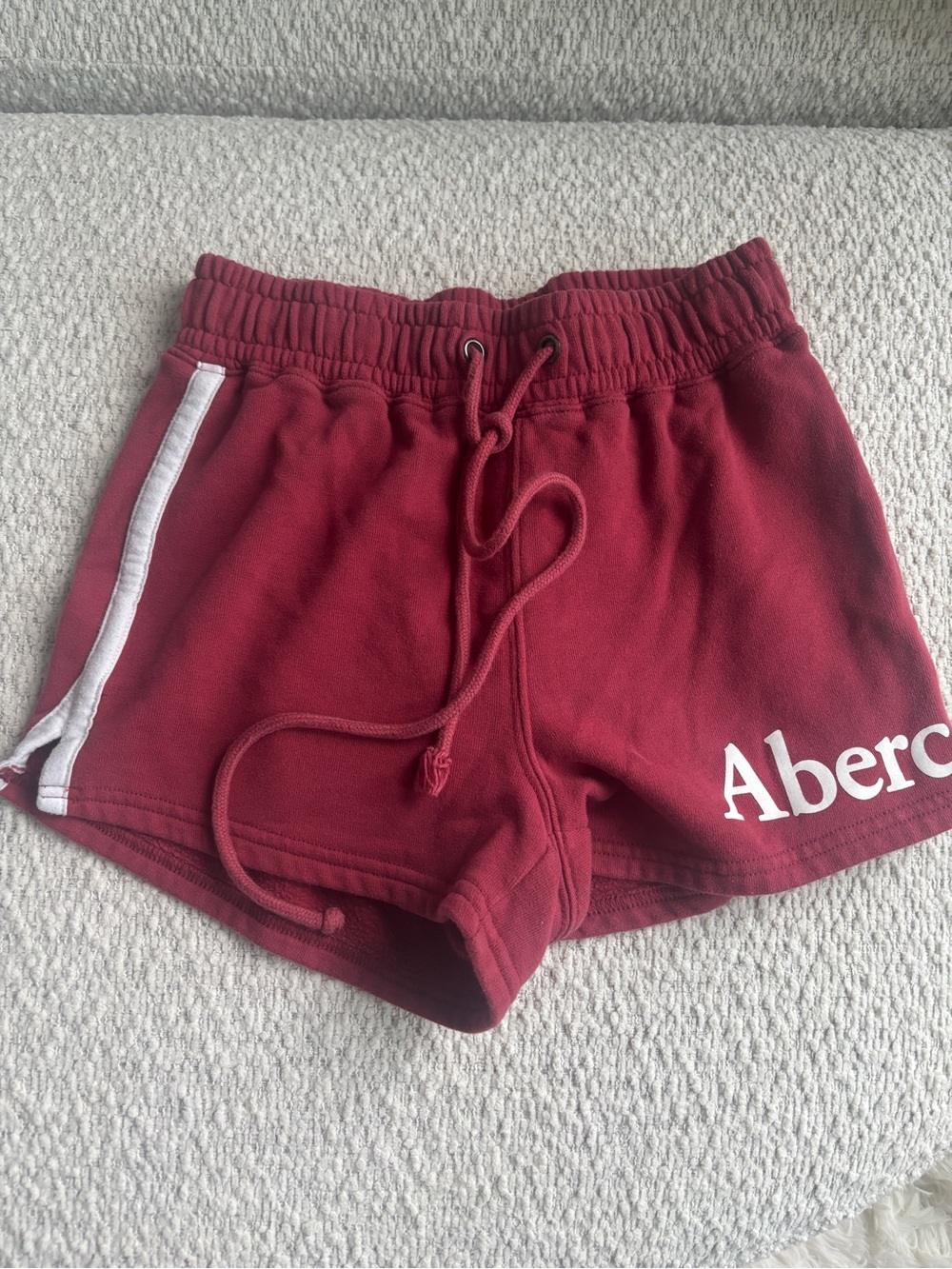 Abercrombie & Fitch Maroon Drawstring Athletic Shorts with White Stripe